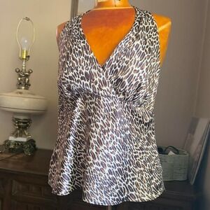 Satin Leopard Print Y2K Going Out Racerback Babydoll Top Womens Size 14 Mob Wife